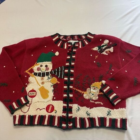 Eagle’s Eye VTG Snowman Embroidered Sweater Cardigan Size Medium - Picture 1 of 10